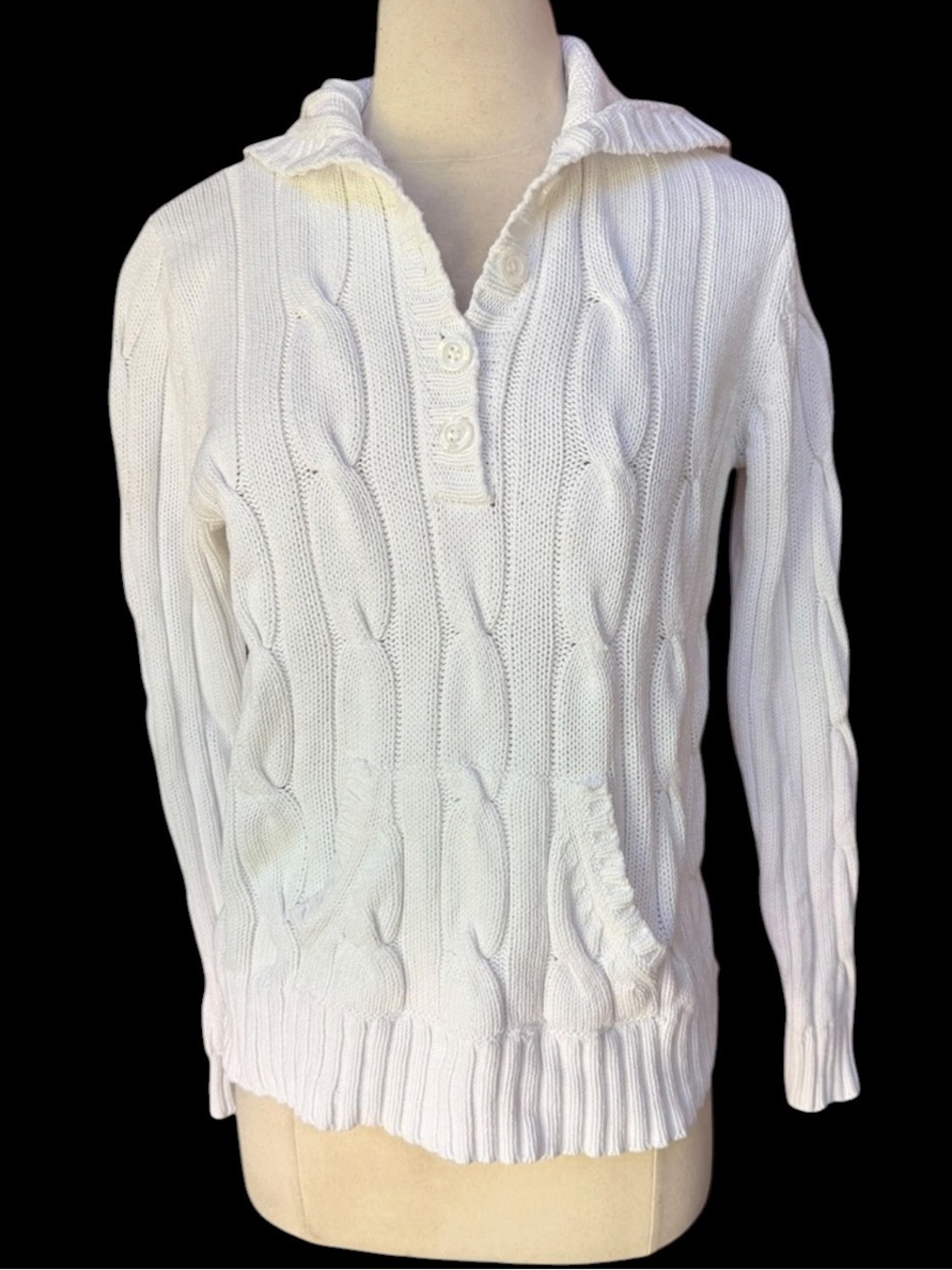 Y2K Croft & Barrow 100% Cotton Chunky Cable-Knit Half Placket Hooded Kangaroo Po